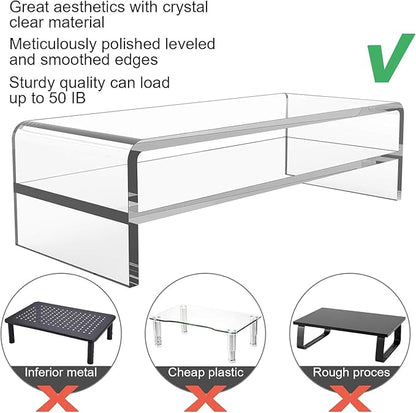 Acrylic Monitor Stand, 2 Tiers Computer Monitor Riser(20x8x5.5 Inch), Monitor Riser/Computer Stand for Home,Office,Business,PC Desk Stand for Keyboard Storage& Multi-Media Laptop Printer Screen