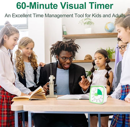 Yunbaoit Visual Timer with Night Light, 60-Minute Countdown Timer for Kids and Adults, Silent Classroom Timer, Time Management Tool for Home, School, or Work (Light Green)