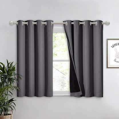 NICETOWN 100% Blackout Curtain with Black Liner, Thermal Insulated Full Blackout 2-Layer Lined Curtain, Energy Efficiency Window Drapery for Dining Room (Grey, 1 Panel, 52-inch W by 45-inch L)