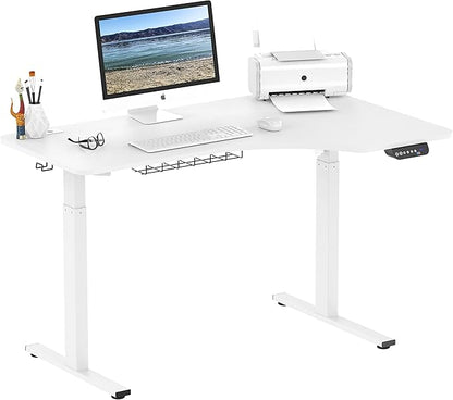 SHW 55-Inch L-Shaped Electric Height Adjustable L-Shaped Standing Desk with Right Facing Corner, White