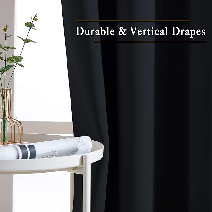 NICETOWN Window Curtains Blackout Drapes - Black Energy Saving Blackout Draperies for Bedroom/Living Room (2 Panels, 52 inches Wide by 45 inches Long)