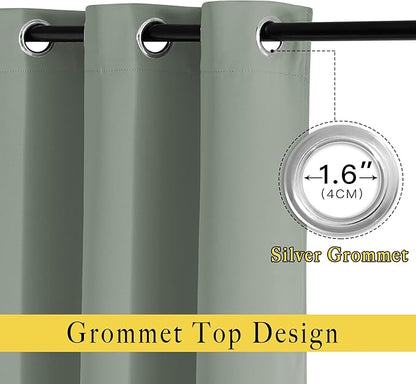 NICETOWN Room Darkening Sage Green Curtains 108 inch Length - Grommet Thermal Insulated Window Treatments Solid Panels for Living Room/Bedroom/Villa, W52 x L108, 1 Pair