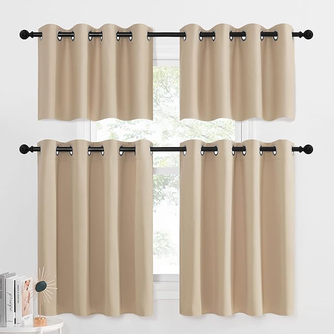 NICETOWN Window Treatment Kitchen Curtains - Solid Grommet-Top Short Curtains Drapes Panels for Kitchen Window (Biscotti Beige, 2 Pieces per Pack, 52 inches Wide x 36 inches Long 1.2 inches Header)