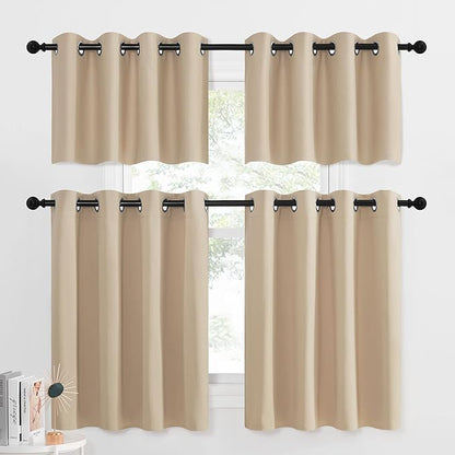 NICETOWN Window Treatment Kitchen Curtains - Solid Grommet-Top Short Curtains Drapes Panels for Kitchen Window (Biscotti Beige, 2 Pieces per Pack, 52 inches Wide x 36 inches Long 1.2 inches Header)