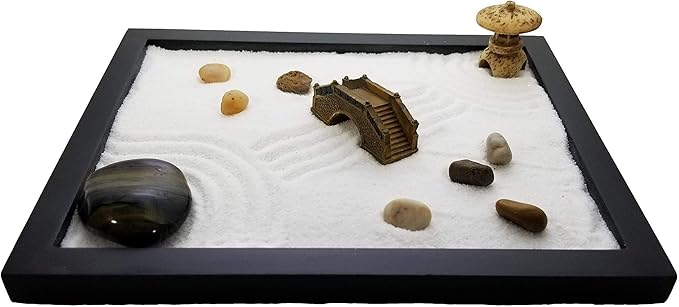 Zen Sand Garden for Desk with Rake, Rocks and Figures (Medium)