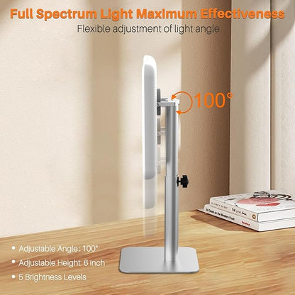 Hopihe Light Therapy Lamp with 10,000 LUX - Adjustable Stand, 3 Color Temperatures, 5 Brightness Levels, Auto Shut-Off Timer, Ideal for Boosting Energy, Mood & Sleep