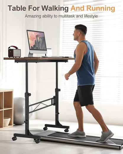 Small Standing Desk Adjustable Height, Mobile Stand Up Desk with Wheels, 32 Inch Portable Rolling Desk Small Computer Desk, Portable Laptop Desk Standing Table Rustic