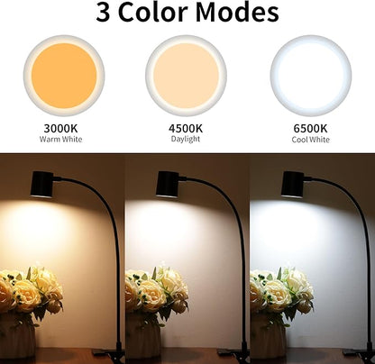 Dott Arts Desk Lamp,USB Clip On Light with 3 Color Modes,LED 10 Levels Brightness Reading Light, 360°Gooseneck Book Light,Eye-Care Reading Lamp for Home Office,Headboards.Adapter Included