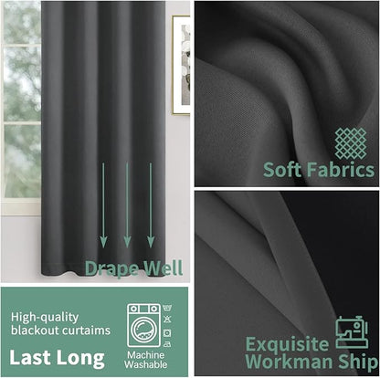 Long Blackout Curtains 90 Inch Length 2 Panels for Living Room/Dining Room, 100% Thick Light Blocking Thermal Insulated Soundproof Grommet Window Curtains, Each 52 Inch Wide, Dark Grey