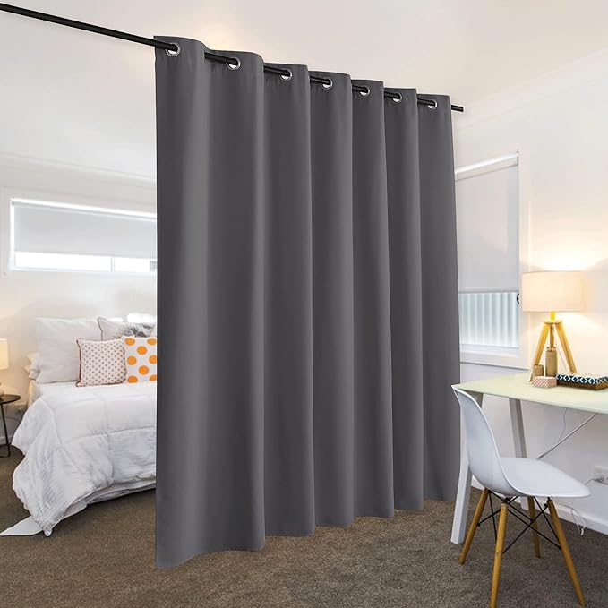 RYB HOME Privacy Curtain for Sliding Glass Door, Light Block Noise Reduce Insulated Curtain Screen Ceiling to Floor for Locker Room Basement Bedroom Closet, 100 inch Wide x 96 inch Long, Grey