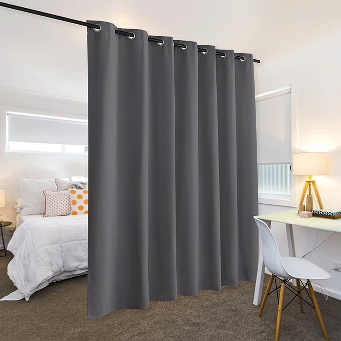 RYB HOME Room Divider Curtain - Blackout Vertical Blinds Privacy Screen Partitions for Sliding Glass Door Panel Wall Backdrop for Shared Bedroom Kids Playroom Decor, Wide 120 x Long 96 inch, Grey