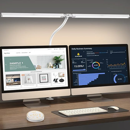 Led Desk Lamp for Office Home - Eye Caring Architect lamp with Clamp,Dual Screen Computer Monitor Gooseneck Smart Light: 24W 5 Color Flexible Adjustable Lighting Table Lamp for Study Drafting White