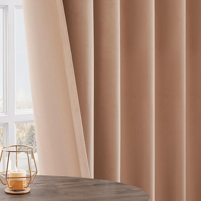 Topfinel 120 Inches Long Extra Long Blush Pink Velvet Curtains for Living Room, Taupe Brown Heavy Luxury Floor to Ceiling Back Tab Sound Absorbing Crushed Velve Drapes 2 Panels for Track System 10 FT