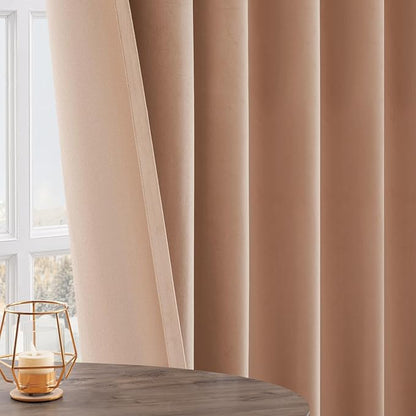 Topfinel 120 Inches Long Extra Long Blush Pink Velvet Curtains for Living Room, Taupe Brown Heavy Luxury Floor to Ceiling Back Tab Sound Absorbing Crushed Velve Drapes 2 Panels for Track System 10 FT