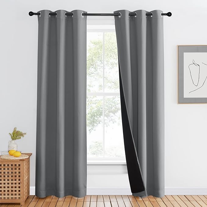 NICETOWN Full Shade Curtain Panel, Silver Gray, 42 x 80 inch, Energy Smart & Noise Blocking Out Blackout Drape for Dining Room Window, Thermal Insulated Guest Room Lined Window Dressing