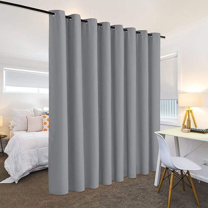 RYB HOME Portable Room Divider Curtains Energy Saving Noise Reducing Drapes Triple Weave Blackout Privacy Wall for Apartment Cloakroom Basement, W180 x L96 inches, Sliver Grey, 1 Pc