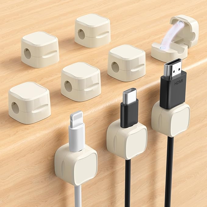 9-Pack Magnetic Cable Clips, Adjustable Cord Holder for Under Desk Cable Management, Adhesive Charger Wire Organizer Keeper for Home Office Desk Phone Car Wall Desktop Nightstand (Beige)