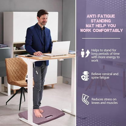 3/4 inch Thick Premium Anti Fatigue Mat with Massage Points, Ideal Standing Pad for Office & Home, Perfect Standing Desk Mat with Handle, Comfort Kitchen Floor Mat (Purple, 17" x 22")