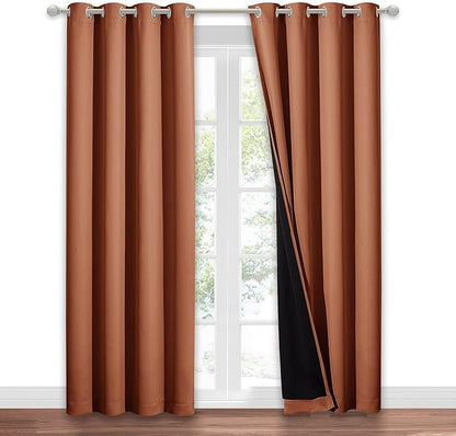 NICETOWN Burnt Orange 100% Blackout Window Curtain Panel, Cold and Full Light Blocking Drape with Black Liner for Nursery, 84 inches Drop Thermal Insulated Draperies (1 PC, 52 inches Wide Each Panel)