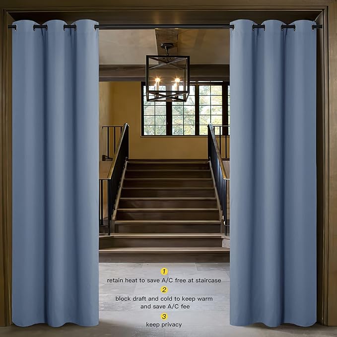 NICETOWN Faux Folding Accordion Doors, Front Door Curtains, Privacy Blackout Cloth Fabric, Living Room Bedroom Divider/Sliding Patio Decor Decoration (1 PCs, 9ft Tall x 5ft Wide, Stone Blue)