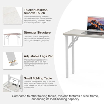 TEMI Small Computer Desk Folding Table - 35.8" Foldable Office Desk, No Assembly, Perfect for Small Spaces in Bedroom, Dorm, or Apartment, Portable Mini Desk or Study Table with Compact Design, White