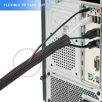 AGPTEK Cable Sleeve Cover, 10ft - 1.5 inch Cord Management Wire Organizer Under Desk, Home Office Computer Wire Cover Hider Cord Protector, Protect Cables from Pet Cat Dog Chewing, Black