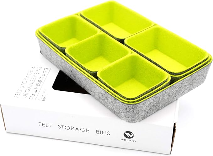 Welaxy desk drawer organizer tray dividers small felt storage bin sturdy but soft for office suppliers entryway catchall key holder makeup crafts pens decluttering 8-piece (Spring Green)