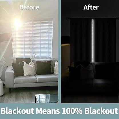 BGment Thermal Insulated 100% Blackout Curtains for Bedroom with Black Liner, Double Layer Full Room Darkening Noise Reducing Rod Pocket Curtain (52W x 45L, Dark Grey)