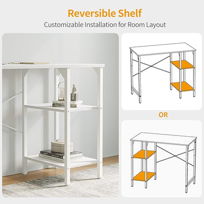 CubiCubi Small Computer Desk, 35 Inch Home Office Desk with Storage Shelves, Study Writing Desk, White