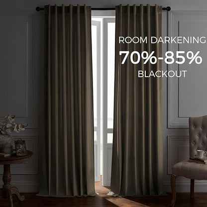 Topfinel Ivory Back Tab Velvet Curtains for Living Room 90 Inches Long 2 Panels Set Rod Pocket Ring Clips Room Darkening Curtains & Drapes 90 Inches Long for Bedroom,90 Inch Length 2 Panels Set,Beige