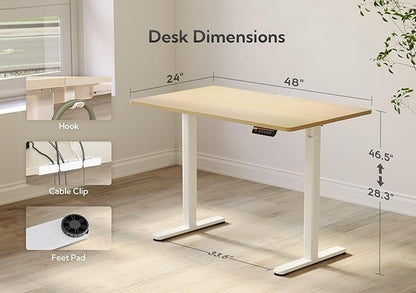 Electric Standing Desk, Adjustable Height Stand up Desk, 48x24 Inches Sit Stand Home Office Desk with Splice Board, White Frame/Nature Top