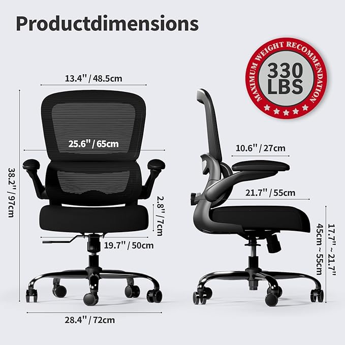 Office Chair - Ergonomic Desk Chair with Adjustable Lumbar Support, Mesh Computer Chair, Executive Chair for Home Office Comfortable Lumbar Support (Black)