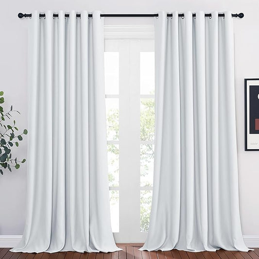 NICETOWN Room Darkening Extra Long Curtains - Home Fashion Ring Top Thermal Insulated Weighted Large Window Treatment Drapes for Nursery (W80 x L108, Greyish White, Set of 2)