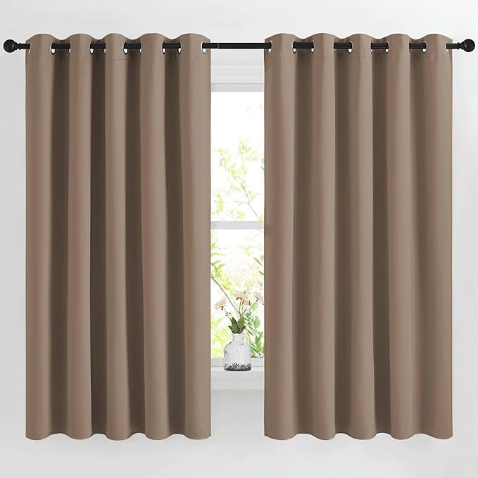 NICETOWN Blackout Bedroom Curtains 66 inches Long, Grommet Room Darkening Thermal Insulated Window Treatments for Home Office/Kids Room, Cappuccino, 2 Panels, W66 x L66