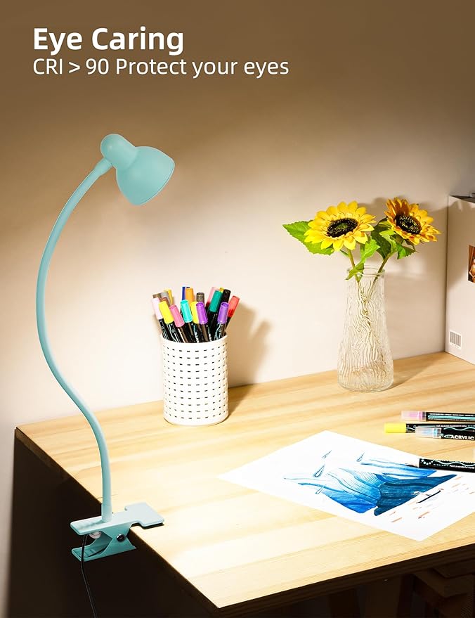 Clip on Reading Light for Bed 3 Color Modes, 10 Brightness Dimmable, Flexible Gooseneck Clip on Lamp, Eye Care Clip Light for Bed Headboard Desk Home Dorm, Teal