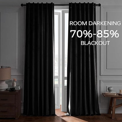 Topfinel 72 Inch Black Velvet Curtains for Living Room,Rod Pocket Back Tab Thermal Insulated Blackout Drapes for Bedroom/Sliding Glass Door,2 Panels,W52 x L72