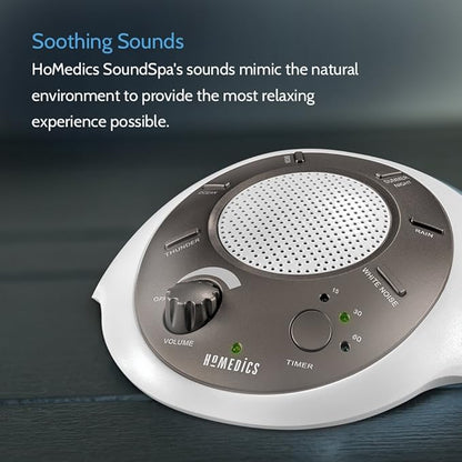 Homedics SoundSleep White Noise Sound Machine, Gold, Small Travel Sound Machine with 6 Relaxing Nature Sounds, Portable Sound Therapy for Home, Office, Nursery, Auto-Off Timer, by Homedics