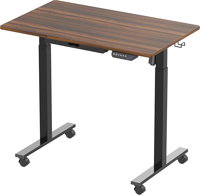 SHW Electric Height Adjustable Mobile Rolling Standing Desk Workstation, 40 x 24 Inches, Walnut