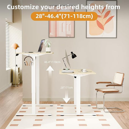 Electric Standing Desk, 43.3" x 23.6" Height Adjustable Sit Stand Desk with Splice Board for Home Office, Computer Desk Memory Preset (White Frame, Gold Oak Desktop)