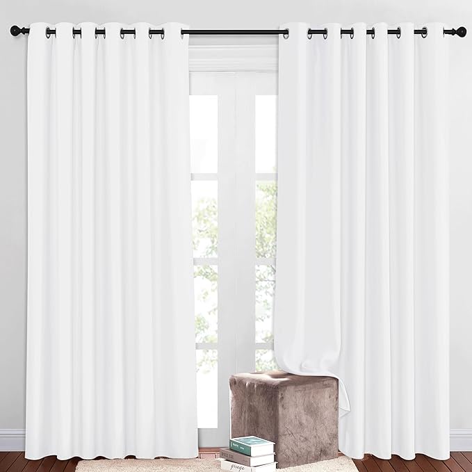 NICETOWN 50% Blackout Pure White Sliding Glass Curtains 2 Panels Set - Window Treatment Thermal Insulated Grommet Light Blocking Sound Reducing Drapes for Bedroom/Living Room, W80 x L84