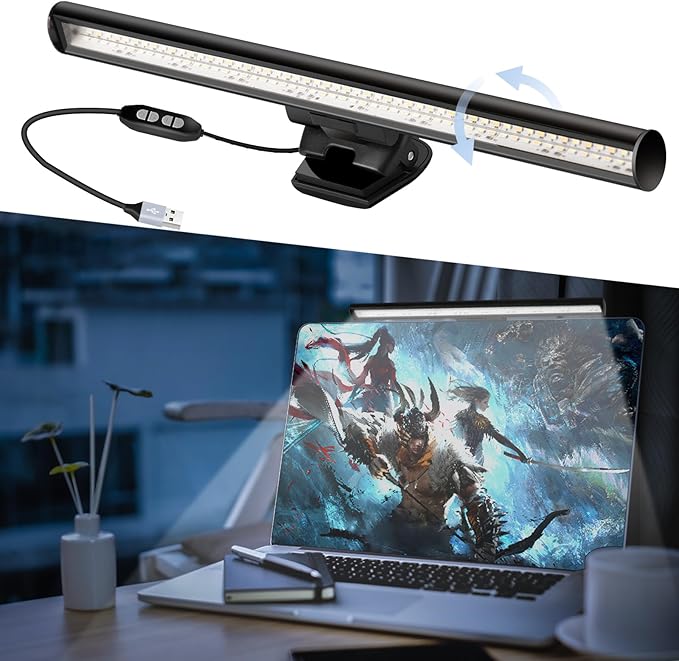 Laptop Monitor Light Bar, USB E-Reading LED Task Lamp, 3 Adjustable Color Temperature, 10 Dimming Brightness Levels, No Screen Glare, Space Saving, Eye Health Care