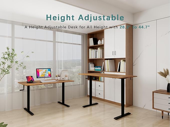 Whole Piece Top Manual Standing Desk Adjustable Height- Crank Stand Up Desk, Sit Stand Desk with Frame & Desktop, Computer Desk