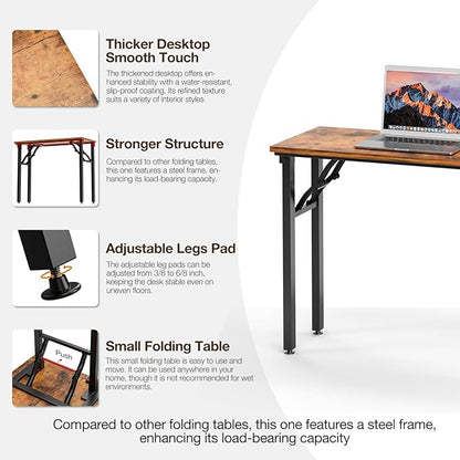 TEMI Small Computer Desk Folding Table - 35.8" Foldable Office Desk, No Assembly, Perfect for Small Spaces in Bedroom, Dorm, or Apartment, Portable Mini Desk or Study Table with Compact Design, Brown