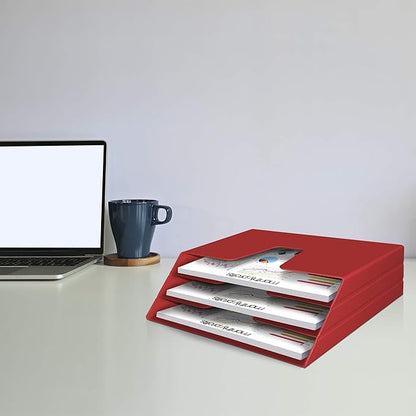 Acrimet Horizontal Triple File Folder Holder Organizer (Solid Red Color)