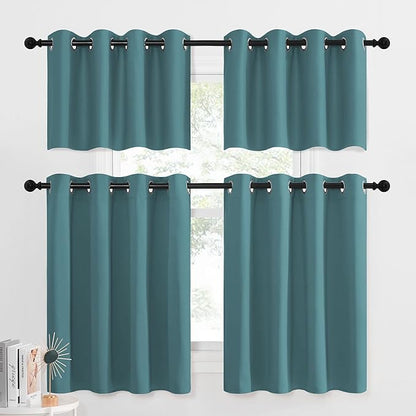 NICETOWN Kitchen Window Short Curtains - Blackout Ring Top Thermal Insulated Functional Curtain Drapes Cafe Sets for Bathroom/Loft/Dorm/Christmas, 52W by 36L 1.2 inches Header, Sea Teal, 1 Pair.