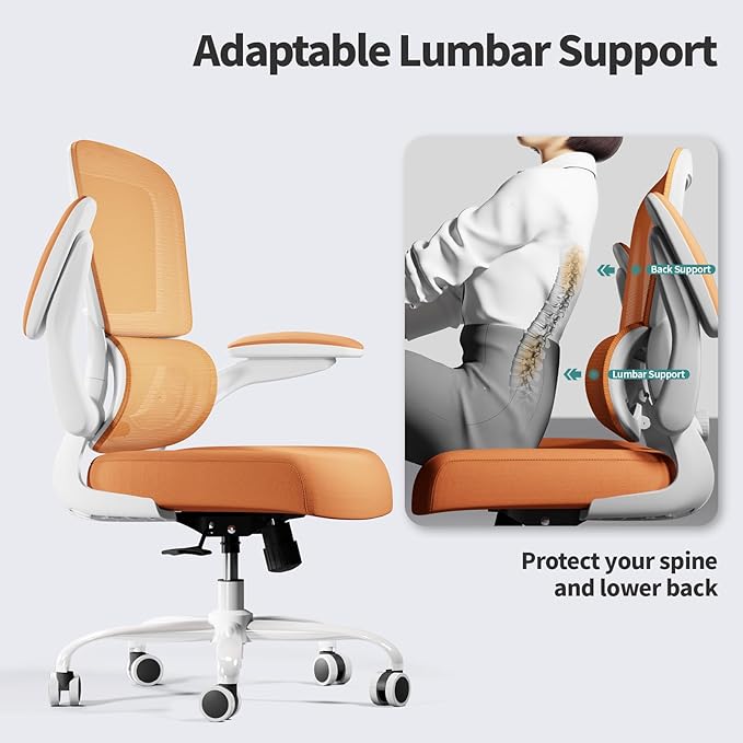 Office Chair - Ergonomic Desk Chair with Adjustable Lumbar Support, Mesh Computer Chair, Executive Chair for Home Office Comfortable Lumbar Support (Orange)