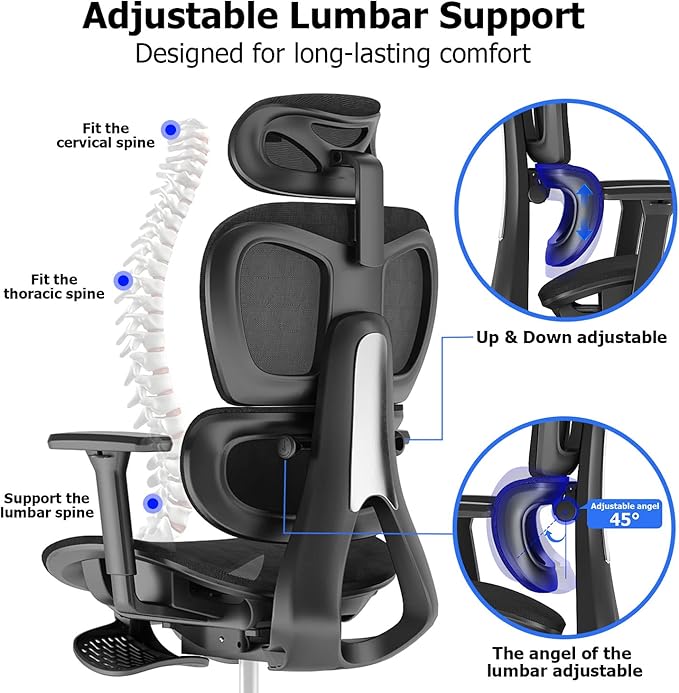 Ergonomic Mesh Office Chair with 3D Adjustable Armrest,High Back Desk Computer Chair Ergo3d Ergonomic Office Chair with Wheels for Home & Office Black