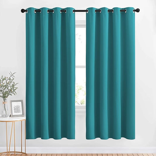 NICETOWN Blackout Peacock Teal Curtains & Drapes for Bedroom - Grommet Top Thermal Insulated Room Darkening Energy Saving Privacy Drapes for Night Shift, 2 Panels, W52 x L63