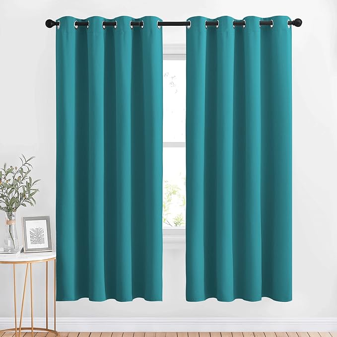 NICETOWN Room Darkening Curtains & Drapes - Window Treatment Thermal Insulated Solid Grommet Light Block Panels for Bedroom/Living Room, Peacock Teal, Set of 2, W52 x L72