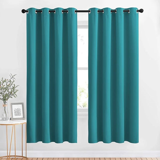 NICETOWN Room Darkening Curtains & Drapes - Window Treatment Thermal Insulated Solid Grommet Light Block Panels for Bedroom/Living Room, Peacock Teal, Set of 2, W52 x L72